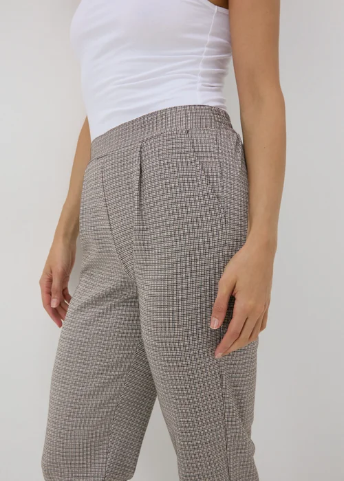 Brown Check Ponte Straight Leg Trousers - 8 Image 3