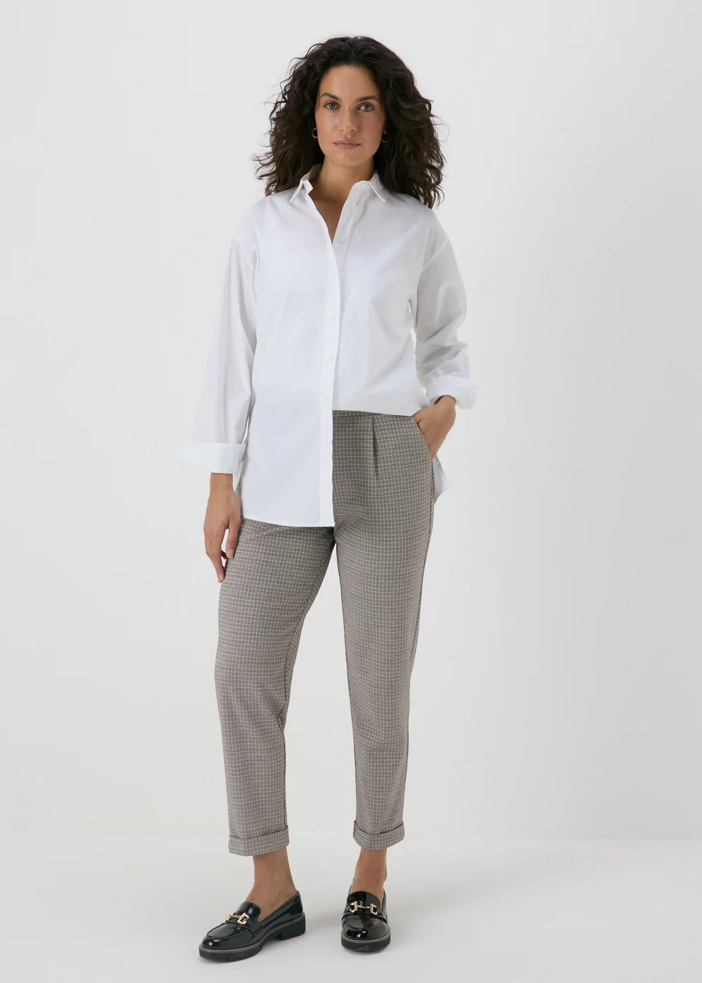 Brown Check Ponte Straight Leg Trousers - 8 Image 1