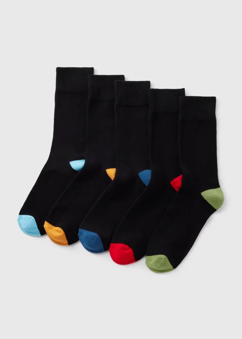 5 Pack Black Multicolour Tip Socks - 6-8.5 Image 1