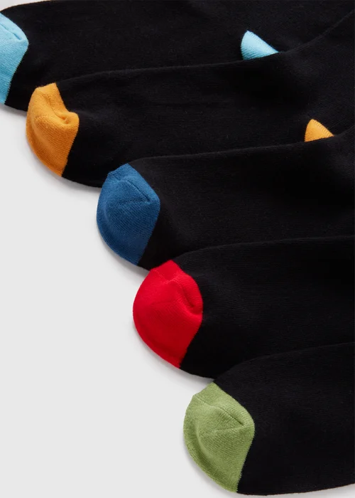 5 Pack Black Multicolour Tip Socks - 6-8.5 Image 2