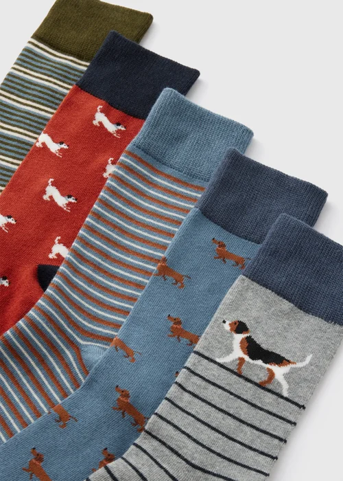 5 Pack Multicolour Dog Pattern Socks - 6-8.5 Image 2