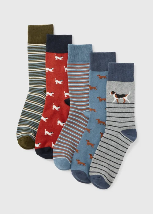 5 Pack Multicolour Dog Pattern Socks - 6-8.5 Image 1