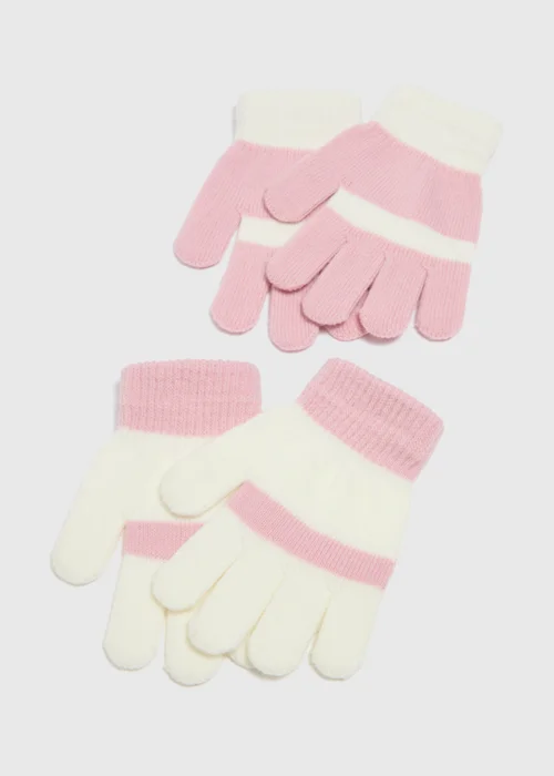 2 Pack Girls Pink Stripe Gloves - One Size Image 2