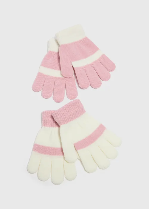 2 Pack Girls Pink Stripe Gloves - One Size Image 1