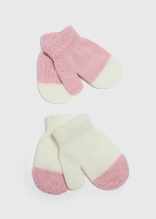 2 Pack Girls Pink Mittens - One Size Image 1