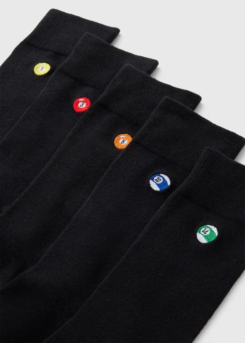 5 Pack Black Snooker Embroidery Socks - 6-8.5 Image 2