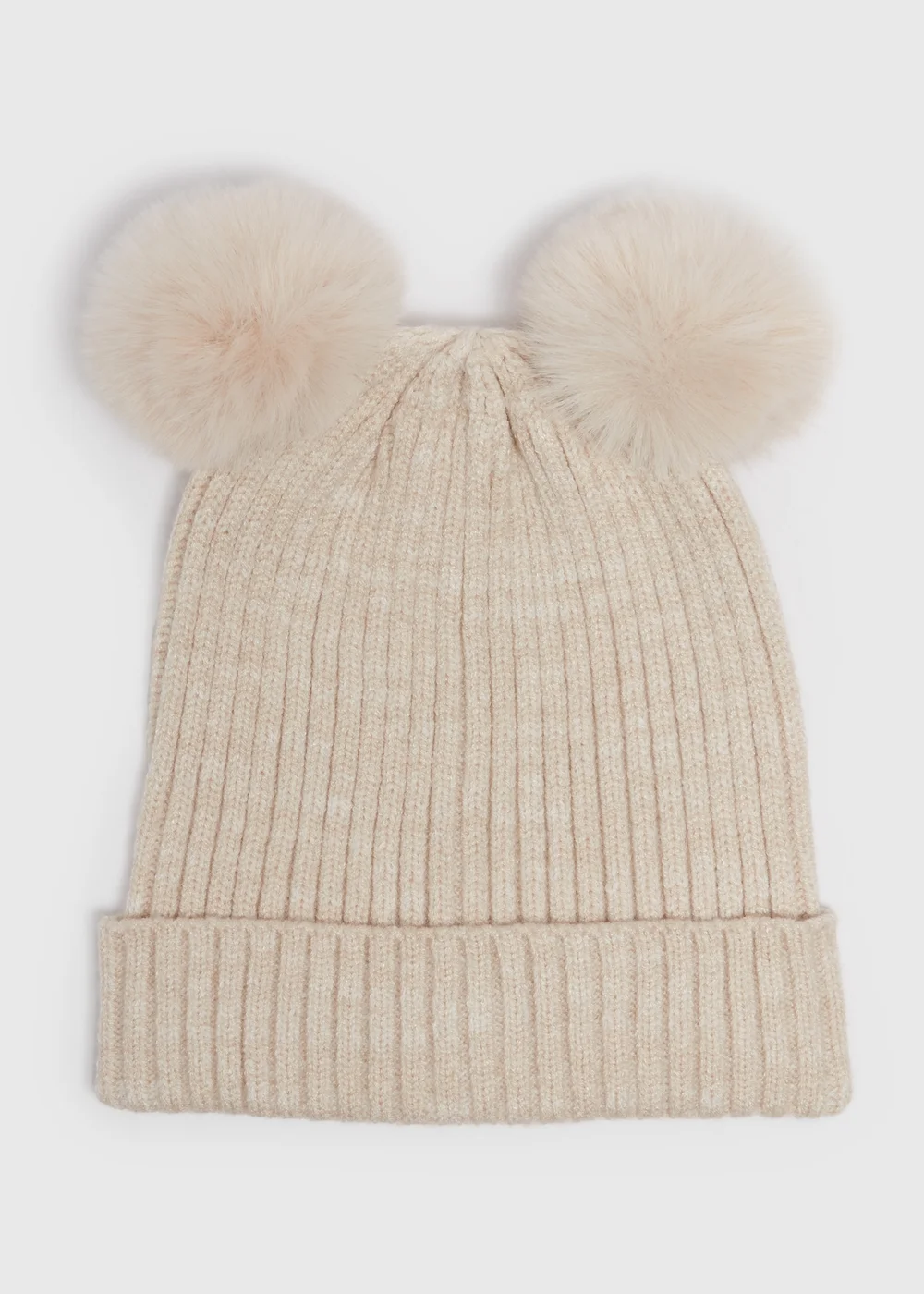 Girls Oatmeal Double Pom Pom Beanie (3-13yrs) - Age 3 - 6 Years Image 1