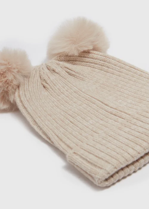 Girls Oatmeal Double Pom Pom Beanie (3-13yrs) - Age 3 - 6 Years Image 2