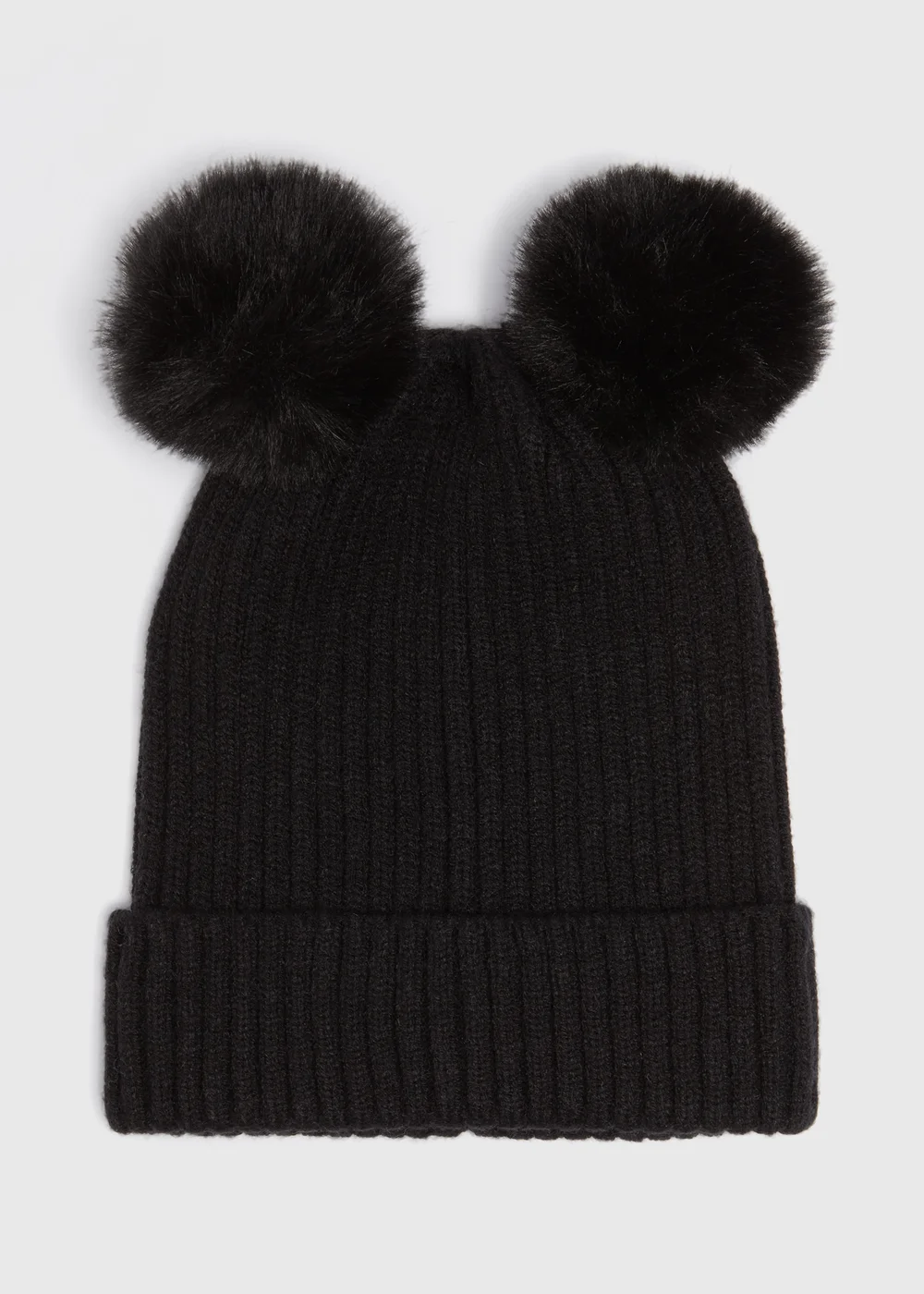 Girls Black Double Pom Pom Beanie (3-13yrs) - Age 3 - 6 Years Image 1