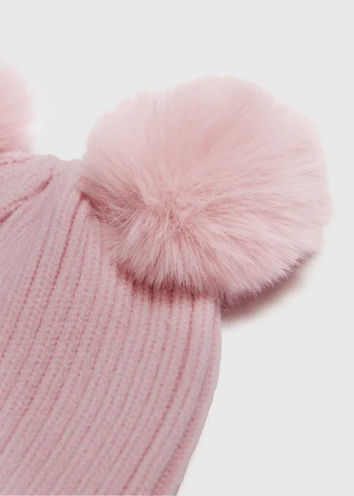 Girls Pink Double Pom Pom Beanie (3-13yrs) - Age 3 - 6 Years Image 2