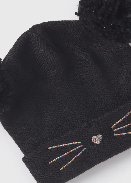 Girls Black Cat Beanie Hat (3-10yrs) - Age 3 - 6 Years Image 2