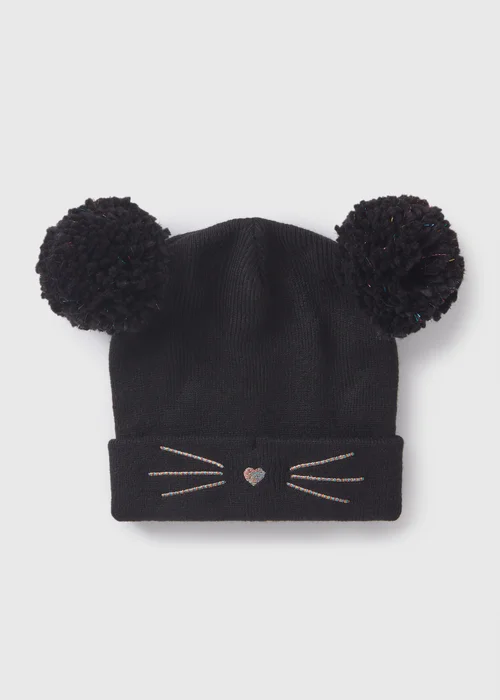 Girls Black Cat Beanie Hat (3-10yrs) - Age 3 - 6 Years Image 1