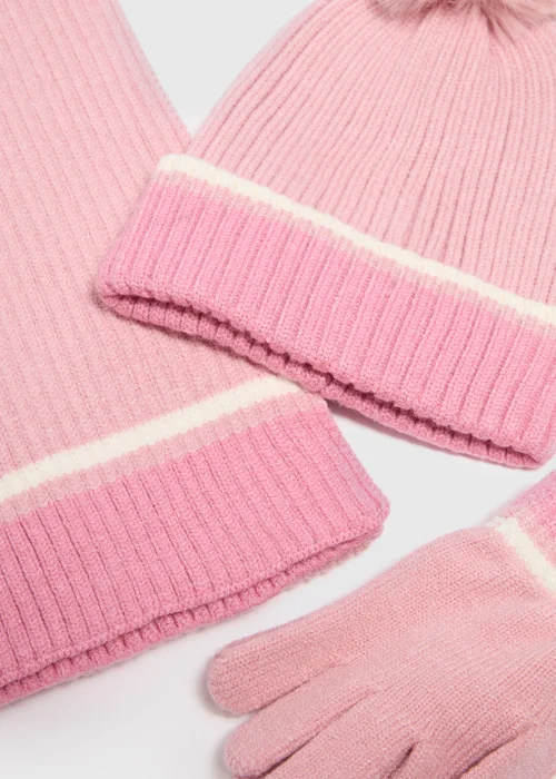 3 Piece Girls Pink Knitted Hat, Gloves & Scarf Set (3-16yrs) - Age 3 - 6 Years Image 2
