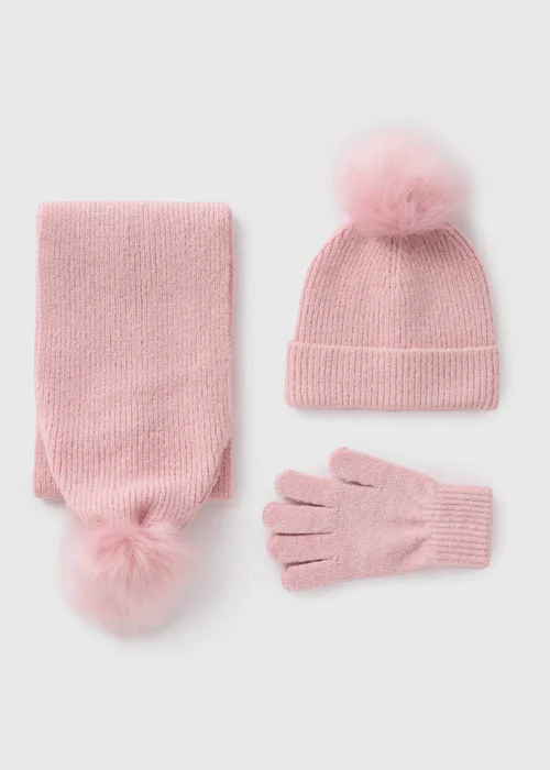 3 Piece Girls Pink Sparkle Hat, Gloves & Scarf Set (3-13yrs) - Age 3 - 6 Years Image 2