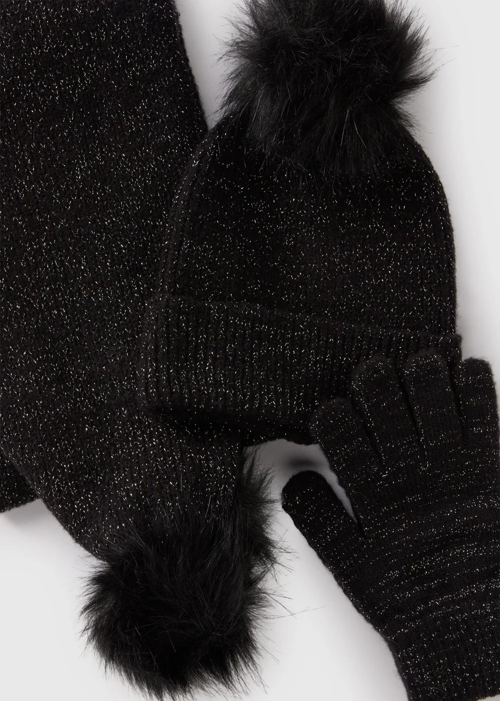 3 Piece Girls Black Sparkle Hat, Gloves & Scarf Set (3-13yrs) - Age 3 - 6 Years Image 2