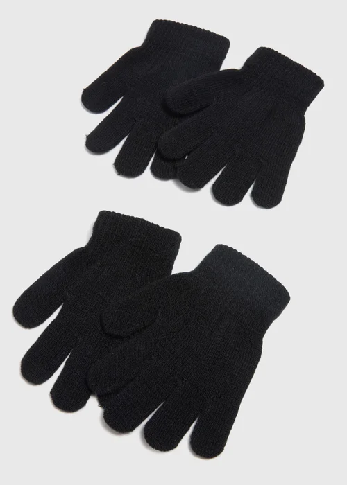 2 Pack Kids Black Gloves - One Size Image 2