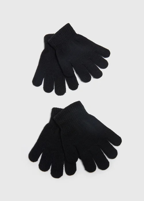 2 Pack Kids Black Gloves - One Size Image 1