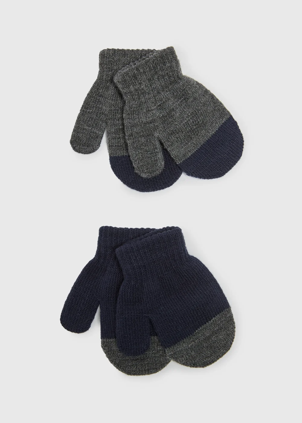2 Pack Boys Navy Stripe Mittens - One Size Image 1