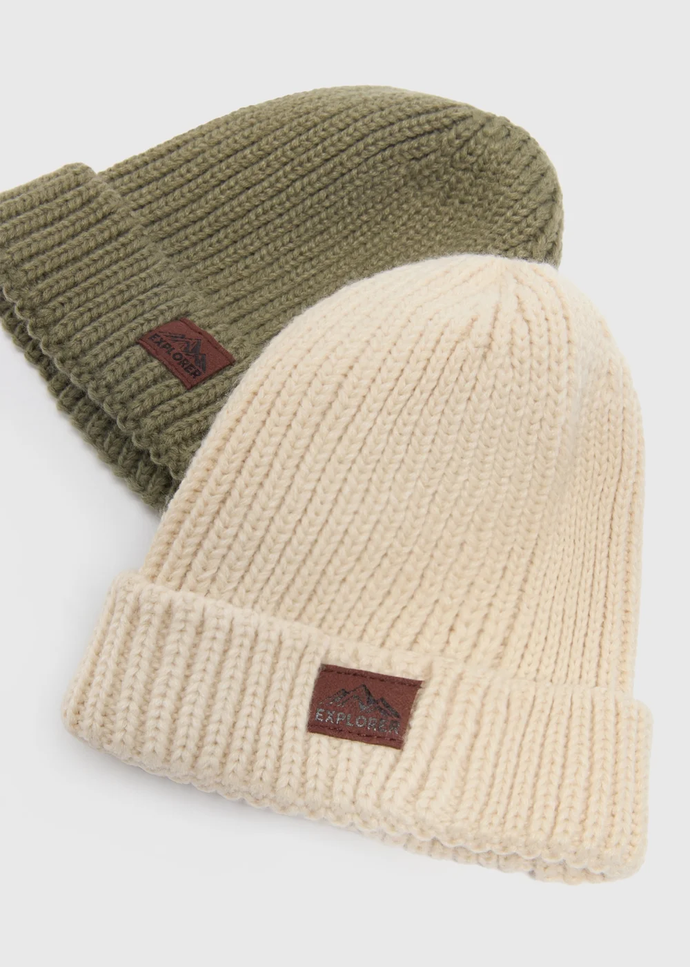 2 Pack Boys Cream & Green Beanies (3-13yrs) - Age 3 - 6 Years Image 2
