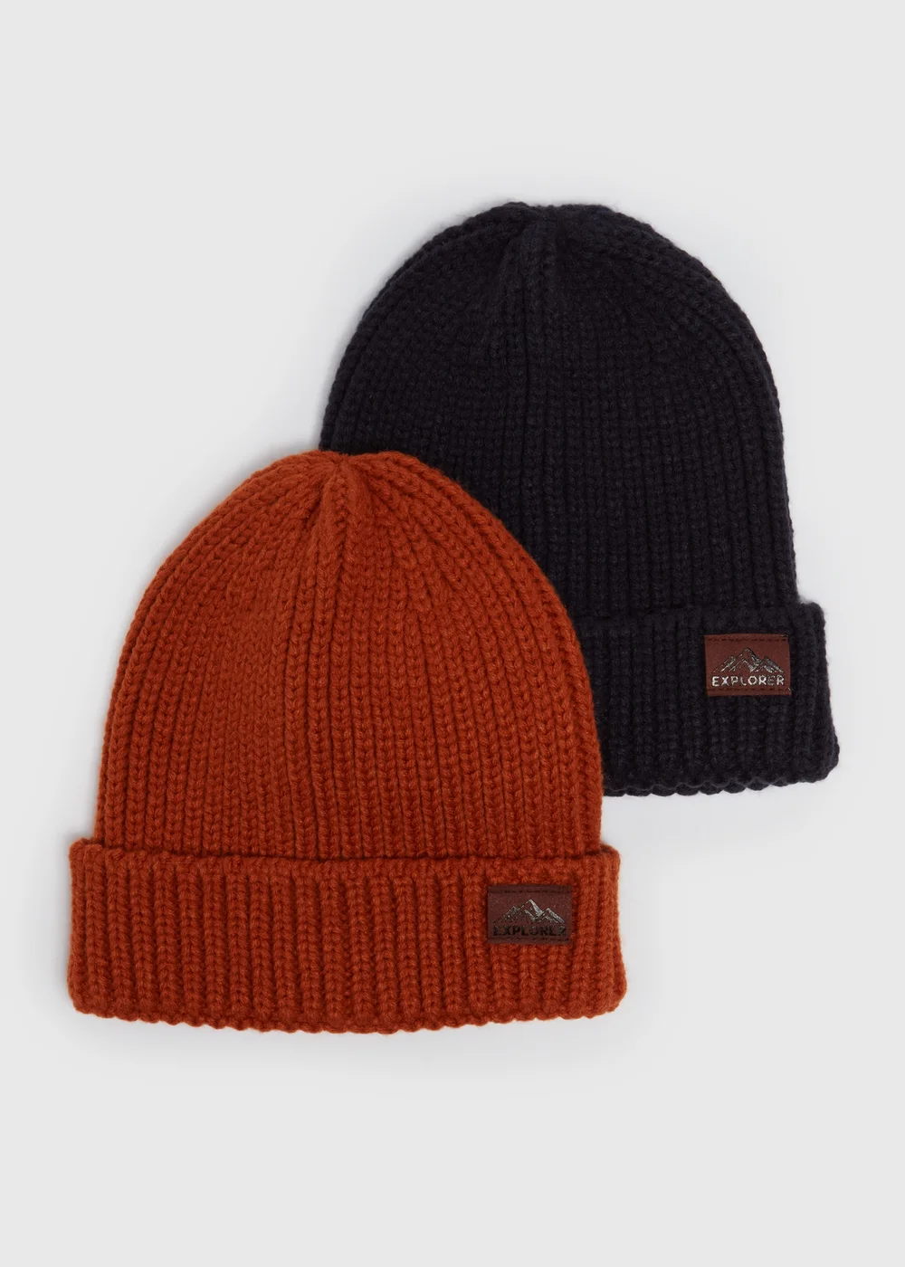 2 Pack Boys Navy & Orange Beanies (3-13yrs) - Age 3 - 6 Years Image 1