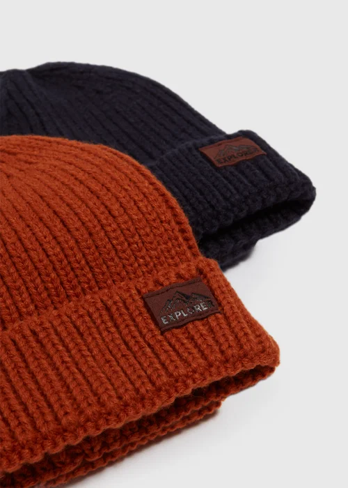 2 Pack Boys Navy & Orange Beanies (3-13yrs) - Age 3 - 6 Years Image 2