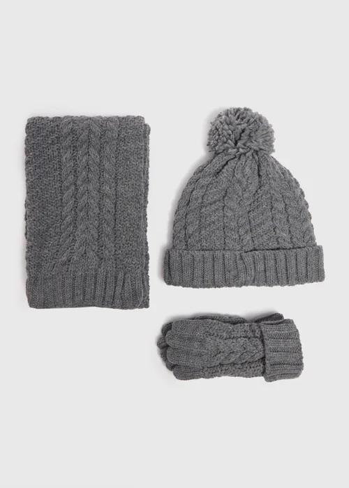 3 Piece Girls Grey Snuggle Hat, Scarf & Gloves Set (3-10yrs) - Age 7-10 Years Image 1