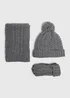 3 Piece Girls Grey Snuggle Hat, Scarf & Gloves Set (3-10yrs) - Age 7-10 Years Image 1