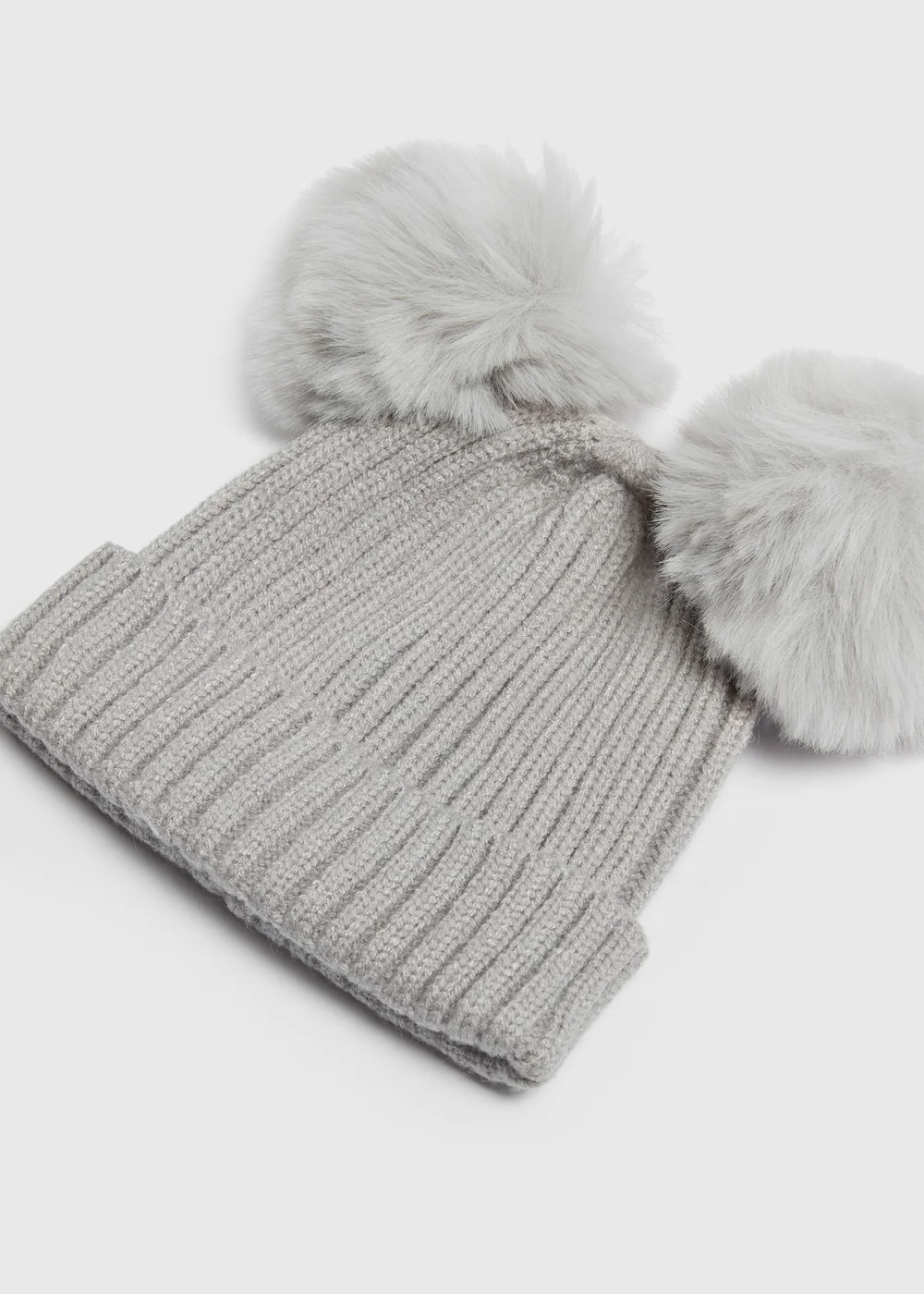 Baby Grey Double Pom Pom Beanie (Newborn-24mths) - Age 0 - 3 Months Image 2