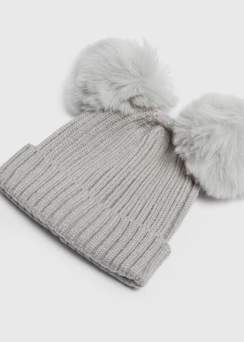 Baby Grey Double Pom Pom Beanie (Newborn-24mths) - Age 0 - 3 Months Image 2