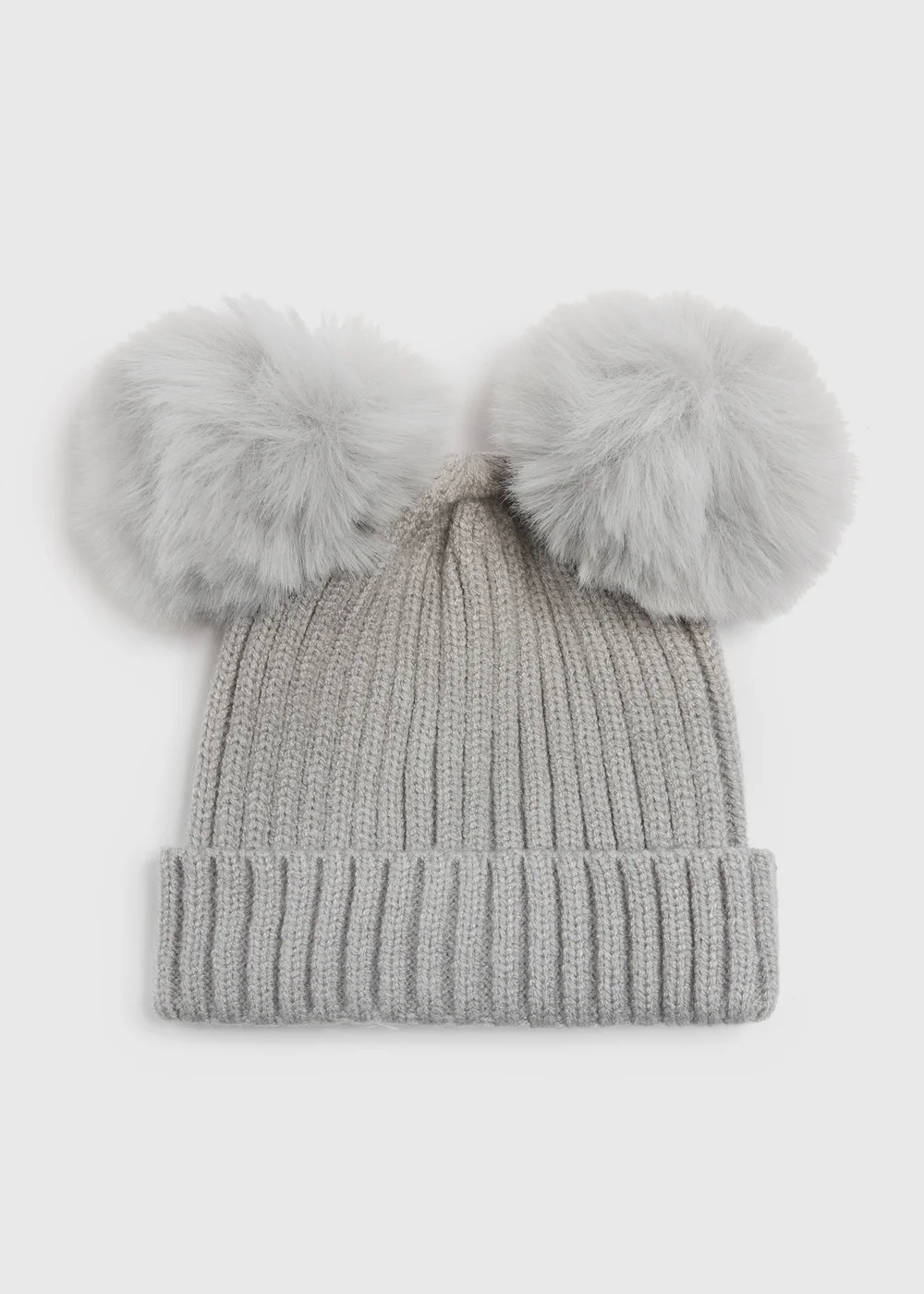 Baby Grey Double Pom Pom Beanie (Newborn-24mths) - Age 0 - 3 Months Image 1