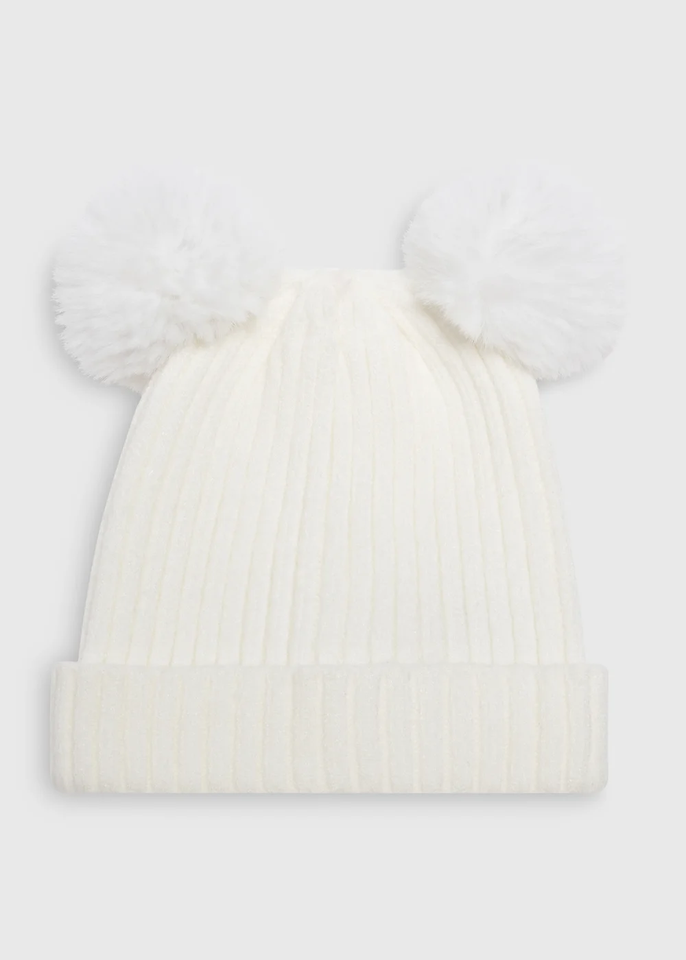Baby Cream Double Pom Pom Beanie (Newborn-24mths) - Age 0 - 3 Months Image 1