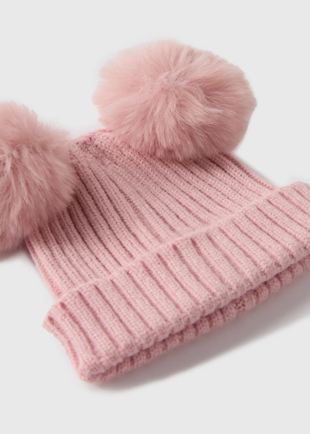 Baby Pink Double Pom Pom Beanie (Newborn-24mths) - Age 0 - 3 Months Image 2