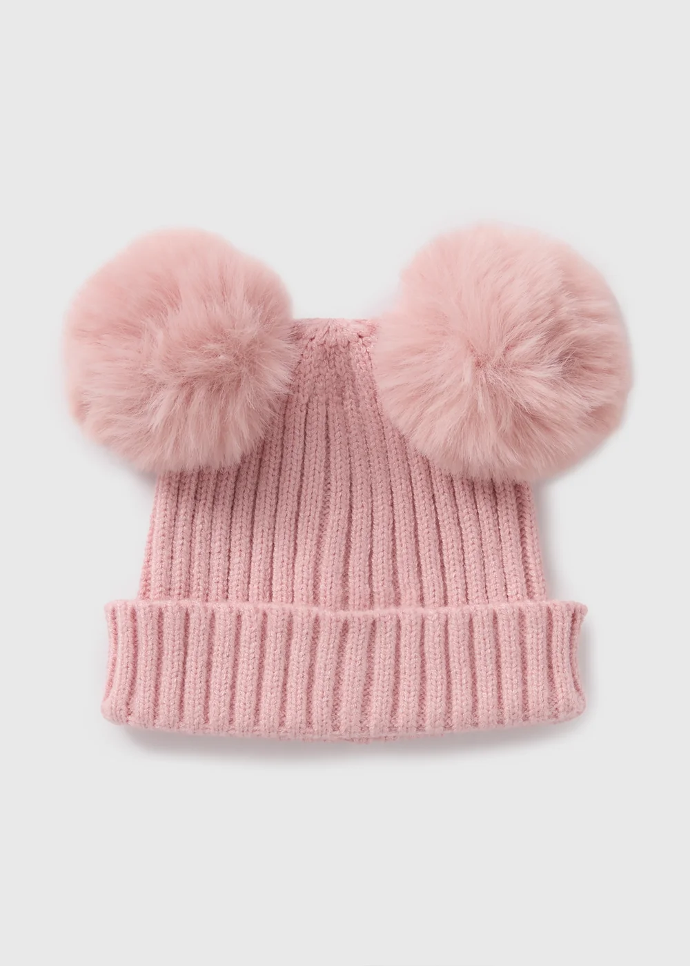 Baby Pink Double Pom Pom Beanie (Newborn-24mths) - Age 0 - 3 Months Image 1