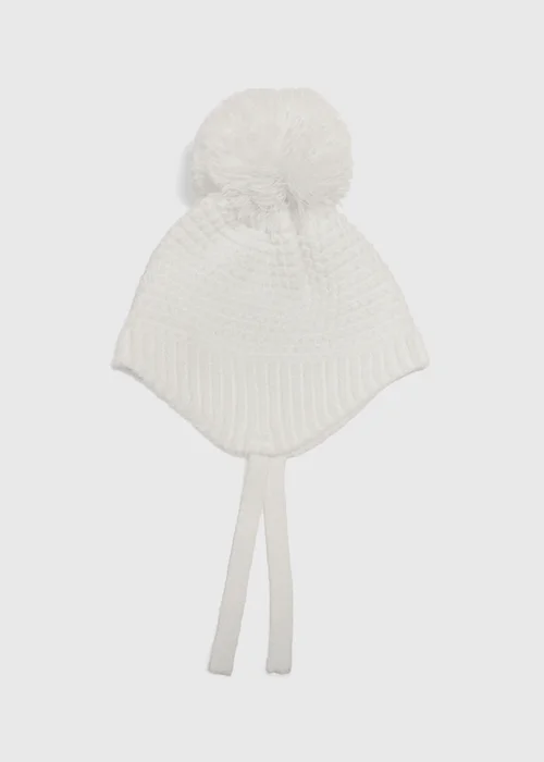 Baby Cream Knit Pom Hat - Age 0 - 3 Months Image 1
