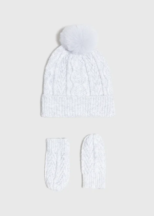2 Pack Baby Grey Beanie Hat & Mitt Gloves Set (Newborn-24mths) - Age 0 - 3 Months Image 1