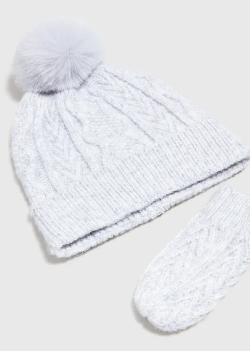 2 Pack Baby Grey Beanie Hat & Mitt Gloves Set (Newborn-24mths) - Age 0 - 3 Months Image 2