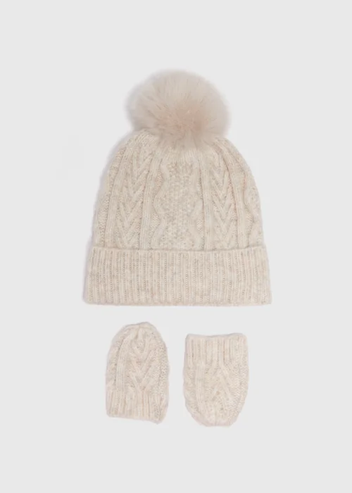 2 Pack Baby Oatmeal Beanie Hat & Mitt Gloves Set (Newborn-24mths) - Age 0 - 3 Months Image 1