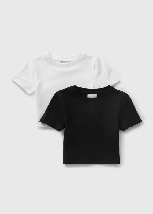 2 Pack Girls Black & White T-Shirts (7-15yrs) - 7 Yrs Image 1