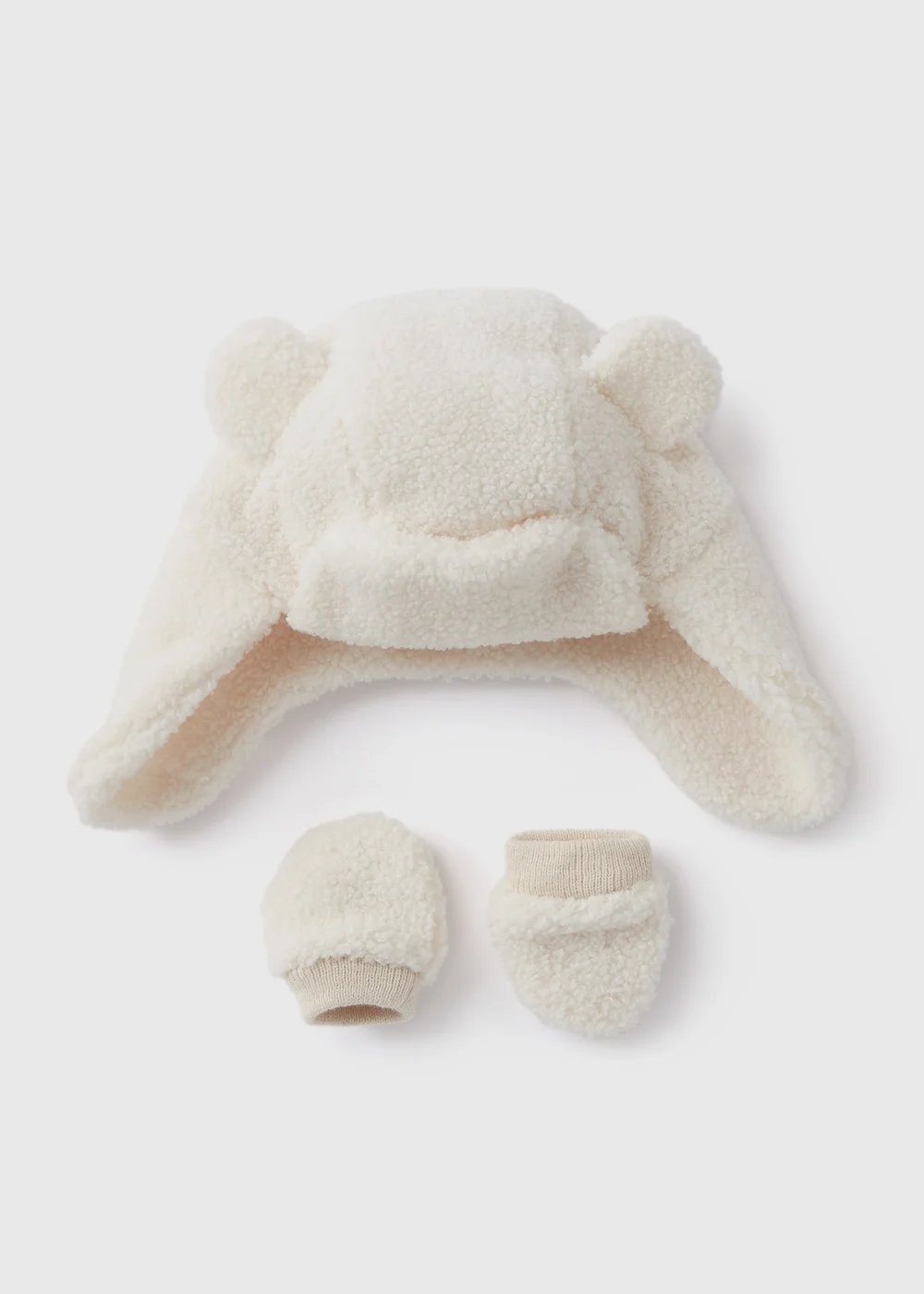 2 Piece Baby Cream Borg Tapper Hat & Mitt Gloves (Newborn-24mths) - Age 0 - 3 Months Image 1
