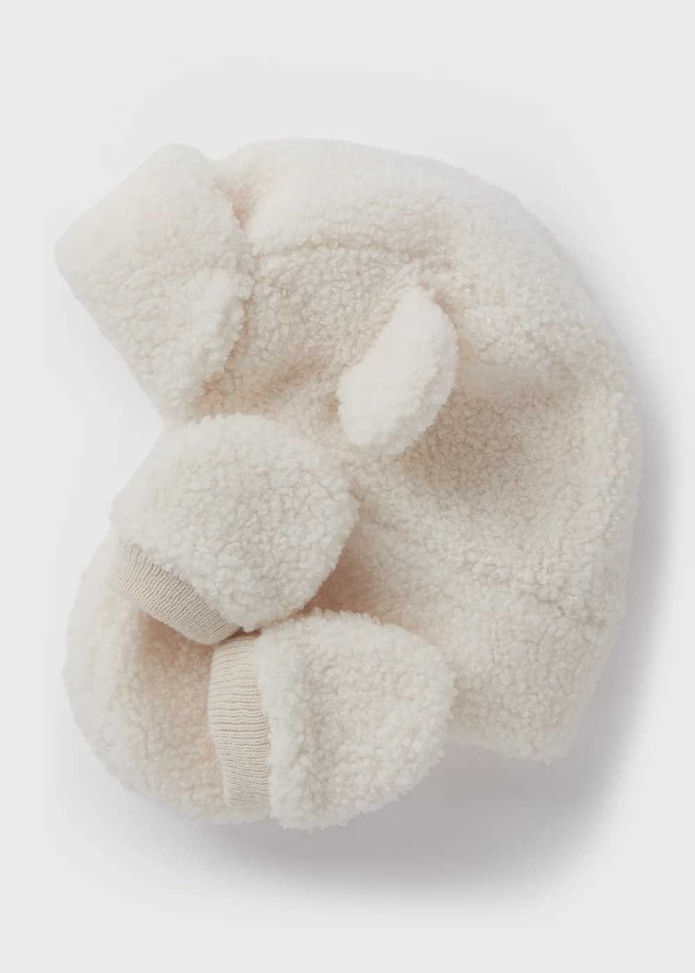2 Piece Baby Cream Borg Tapper Hat & Mitt Gloves (Newborn-24mths) - Age 0 - 3 Months Image 2