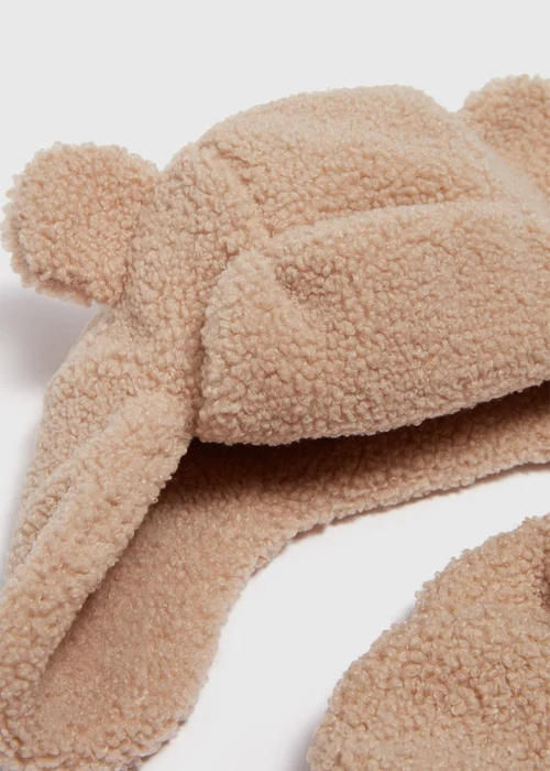 2 Piece Baby Brown Borg Tapper Hat & Mitt Gloves (Newborn-24mths) - Age 0 - 3 Months Image 2