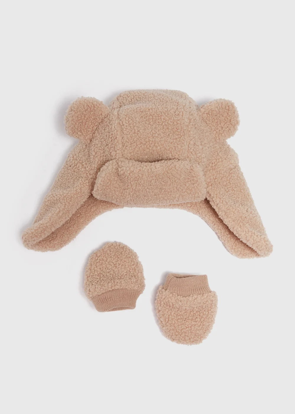2 Piece Baby Brown Borg Tapper Hat & Mitt Gloves (Newborn-24mths) - Age 0 - 3 Months Image 1