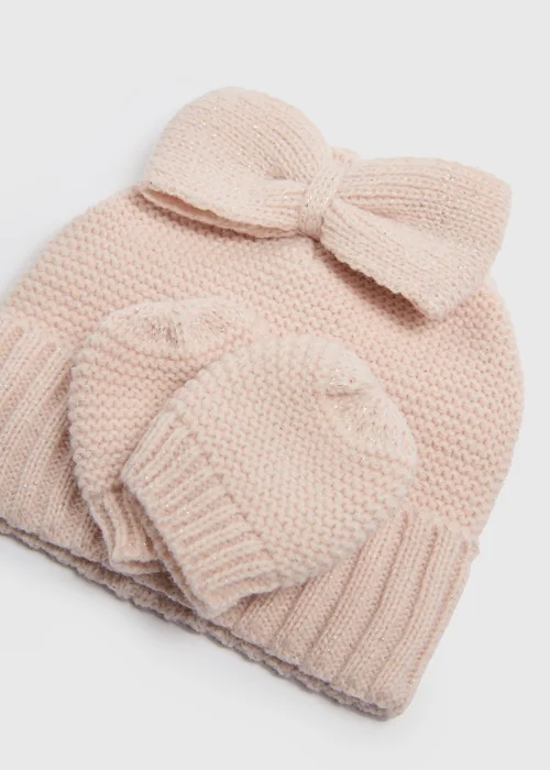 2 Pack Baby Pink Hat & Mitt Gloves Set (Newborn-23mths) - Age 0 - 3 Months Image 2
