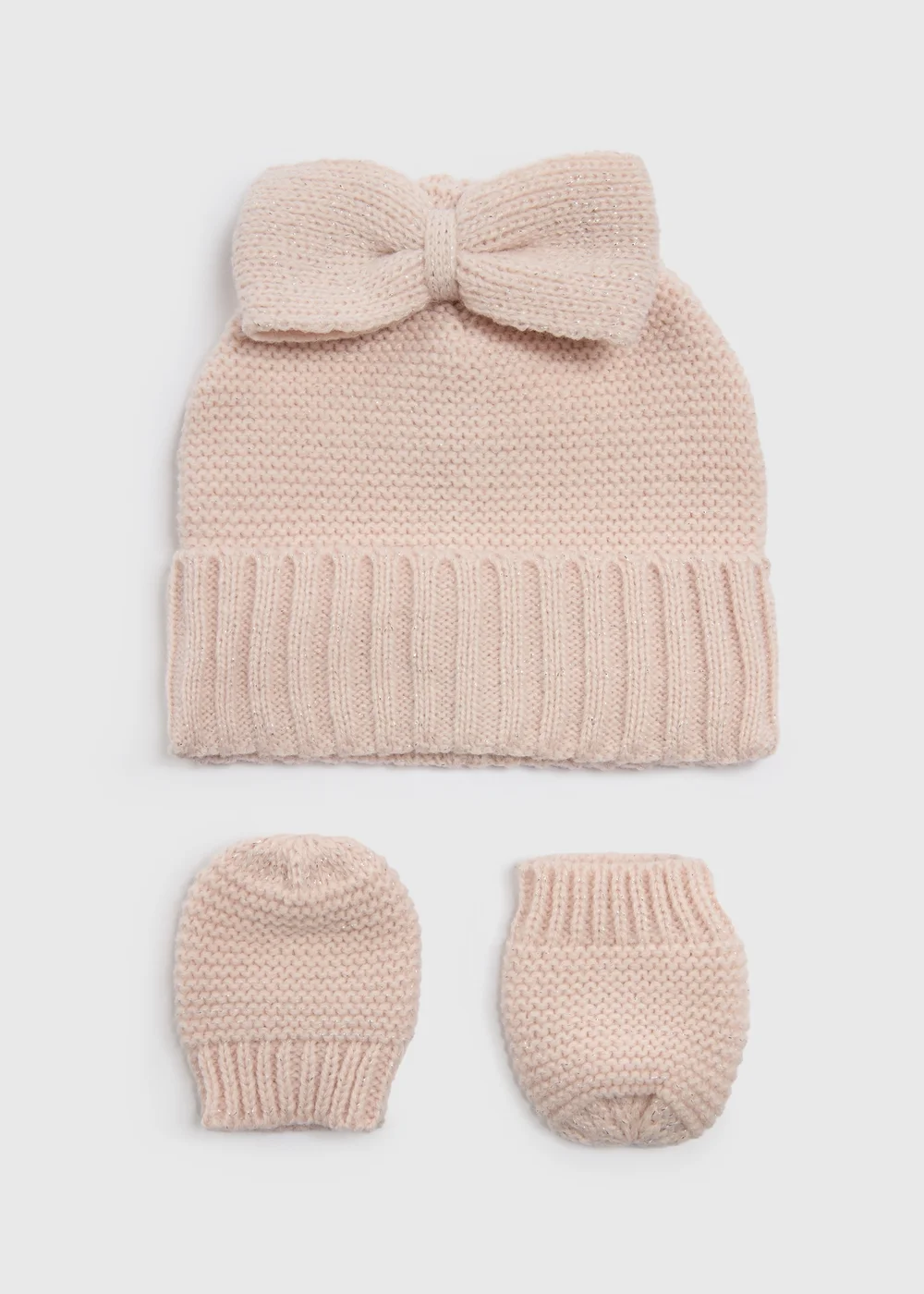 2 Pack Baby Pink Hat & Mitt Gloves Set (Newborn-23mths) - Age 0 - 3 Months Image 1