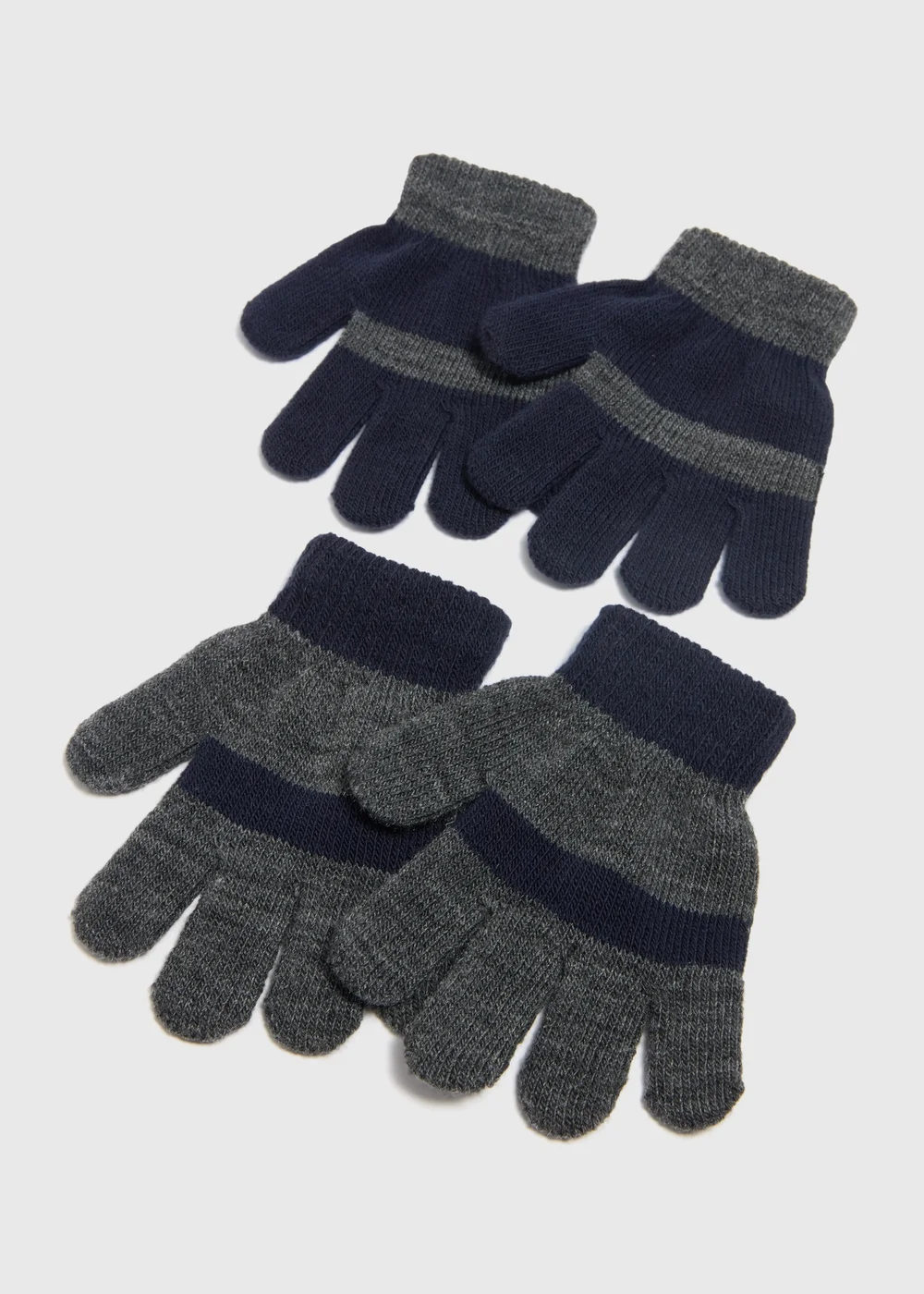 2 Pack Boys Navy Stripe Gloves - One Size Image 2