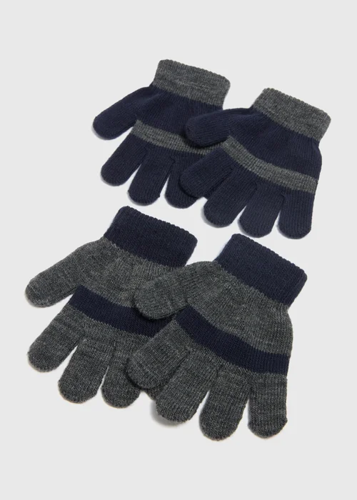 2 Pack Boys Navy Stripe Gloves - One Size Image 2