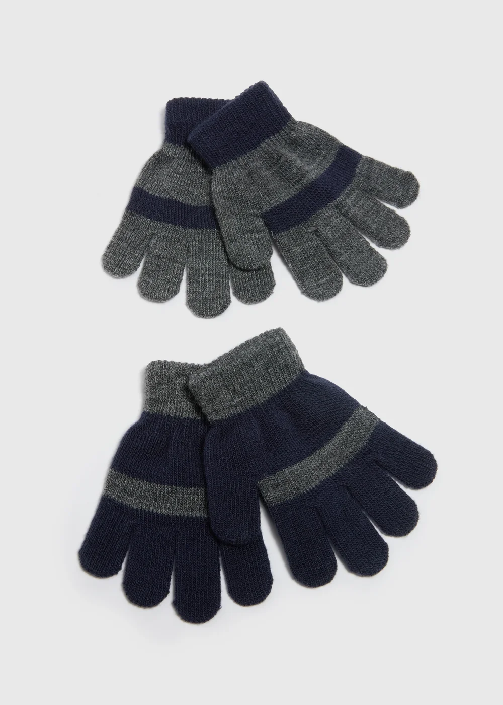 2 Pack Boys Navy Stripe Gloves - One Size Image 1