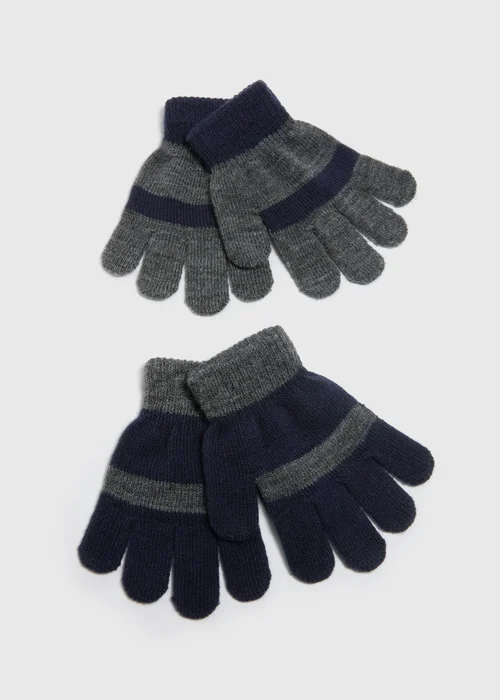 2 Pack Boys Navy Stripe Gloves - One Size Image 1