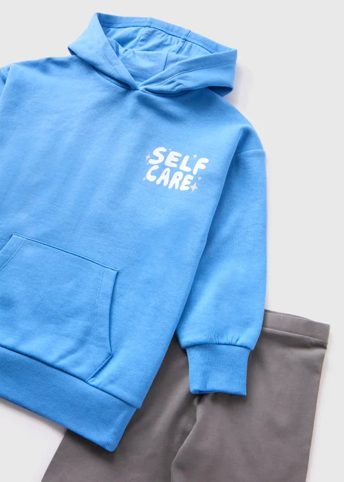Girls Blue Self Care Hoodie & Cycling Shorts Set (7-15yrs) - Age 7 Years Image 2