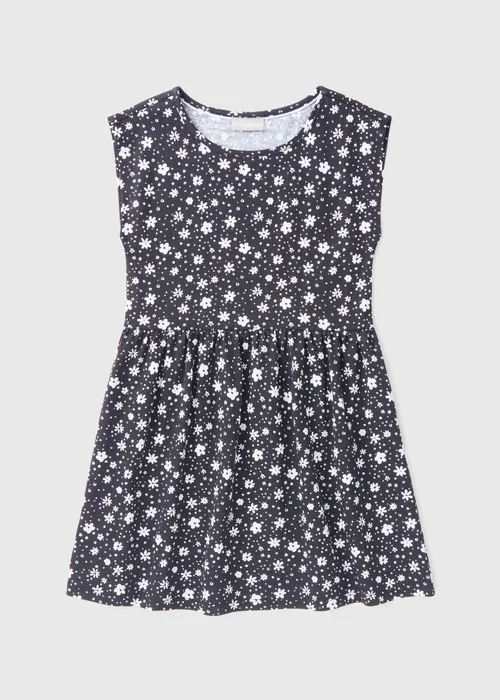 Girls Black Floral Jersey Dress (7-15yrs) - Age 7 Years Image 1